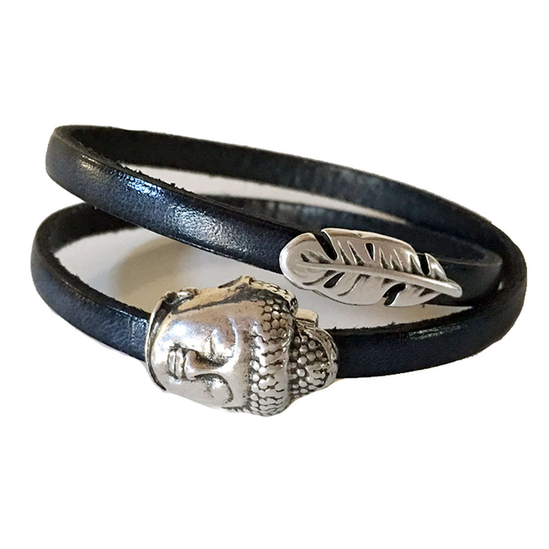 CHAK-WRAPS™ Buddha Feather Silver Leather Bracelet