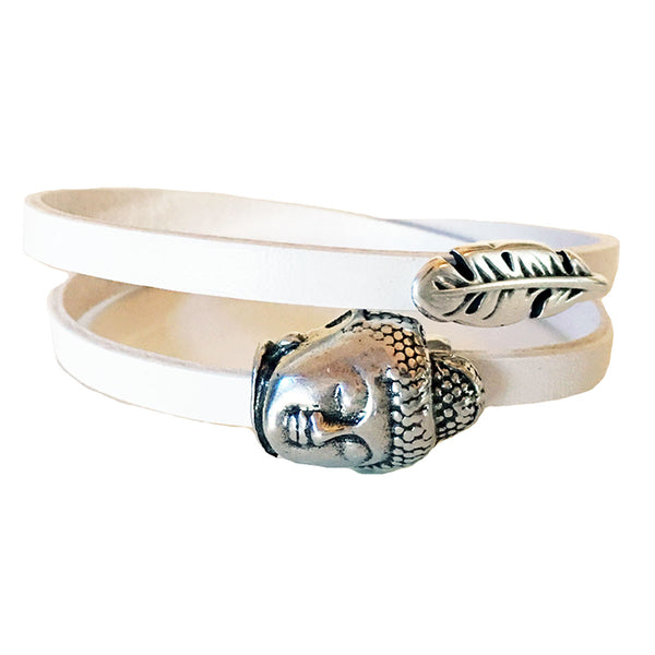 CHAK-WRAPS™ Buddha Feather Silver Leather Bracelet