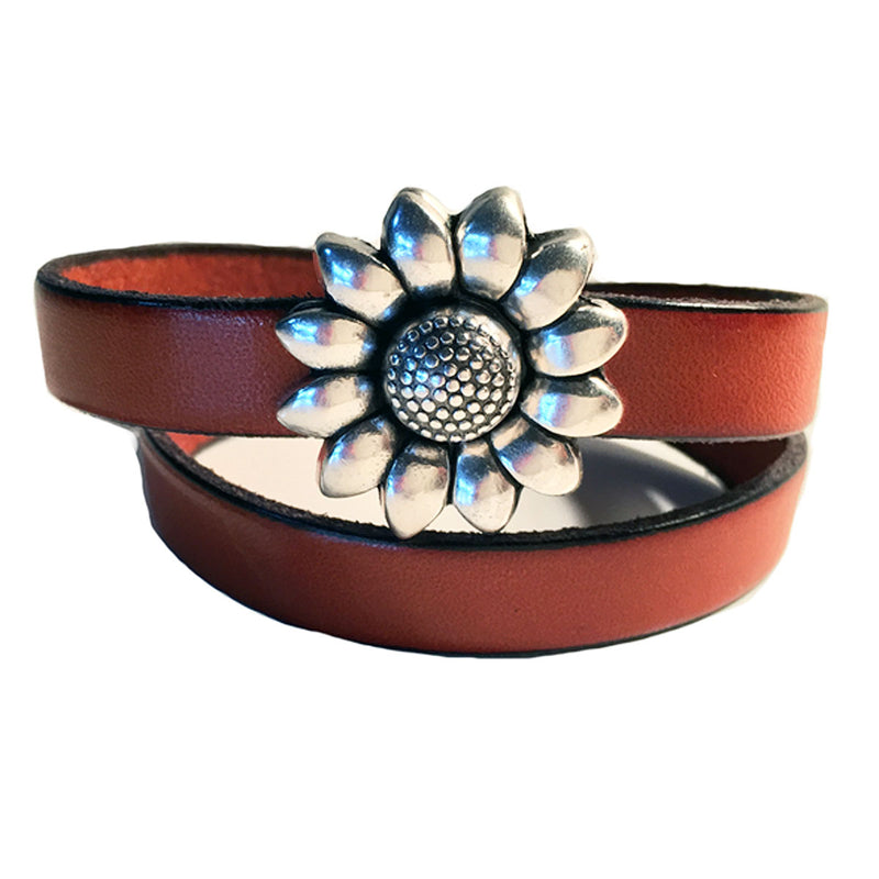 CHAK-WRAPS™ Sunflower Silver Leather Bracelet