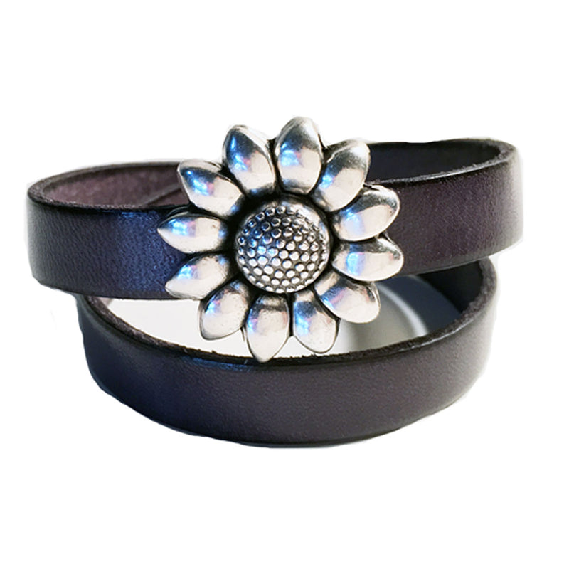 CHAK-WRAPS™ Sunflower Silver Leather Bracelet